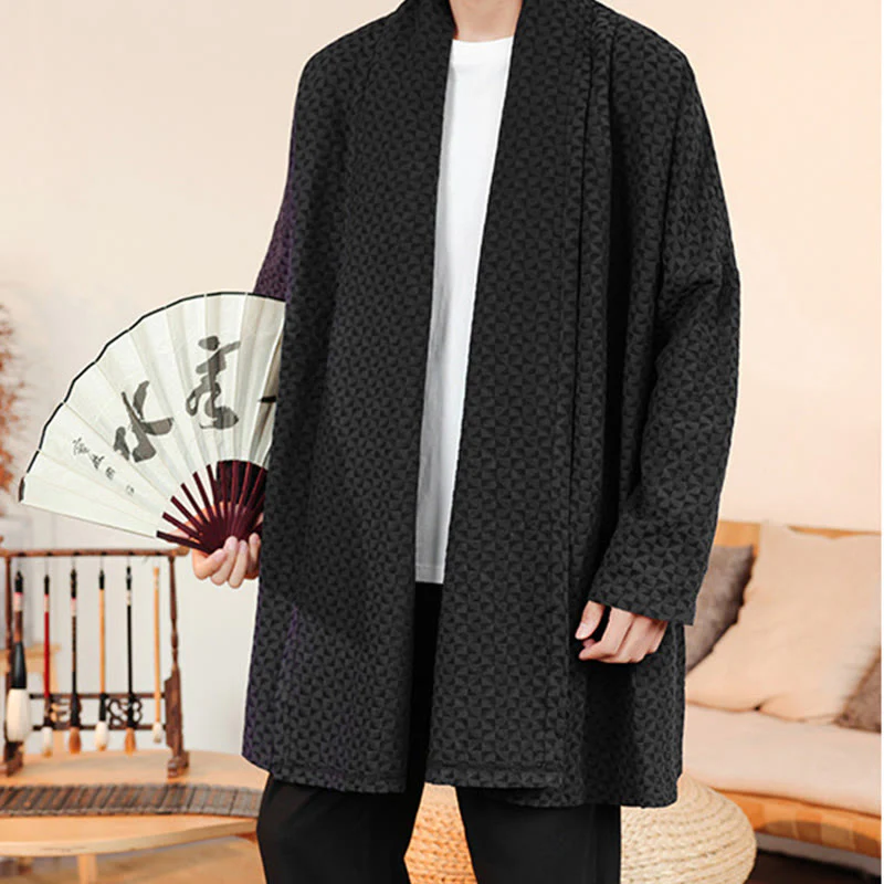 Kimono da uomo in cotone a maniche lunghe con motivo semplice in jacquard invernale Buddha Stones - Image 23