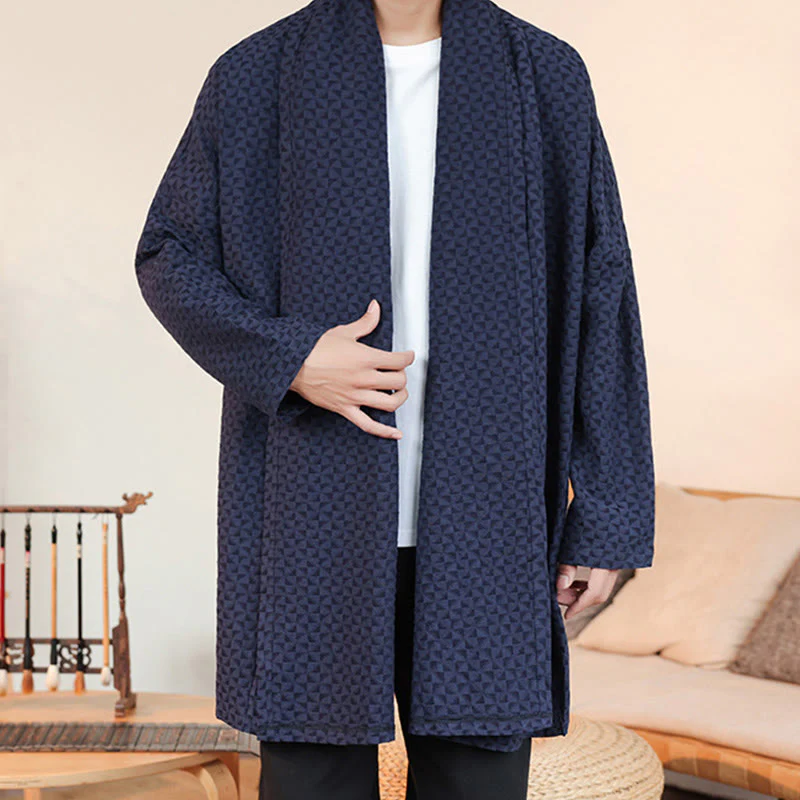 Kimono da uomo in cotone a maniche lunghe con motivo semplice in jacquard invernale Buddha Stones - Image 5
