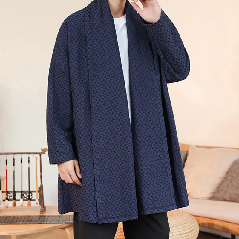 Kimono da uomo in cotone a maniche lunghe con motivo semplice in jacquard invernale Buddha Stones - Image 8