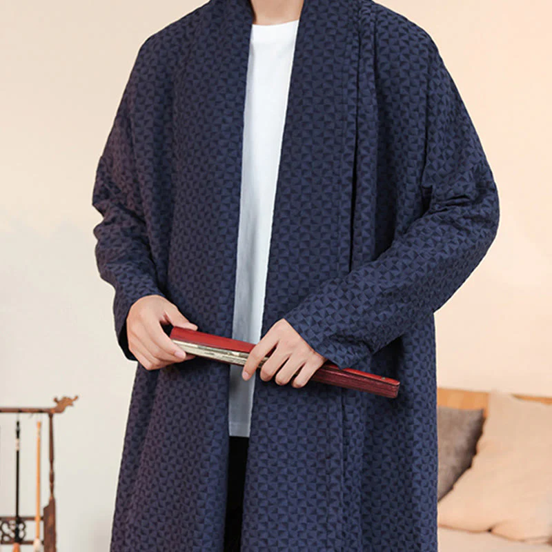 Kimono da uomo in cotone a maniche lunghe con motivo semplice in jacquard invernale Buddha Stones - Image 9