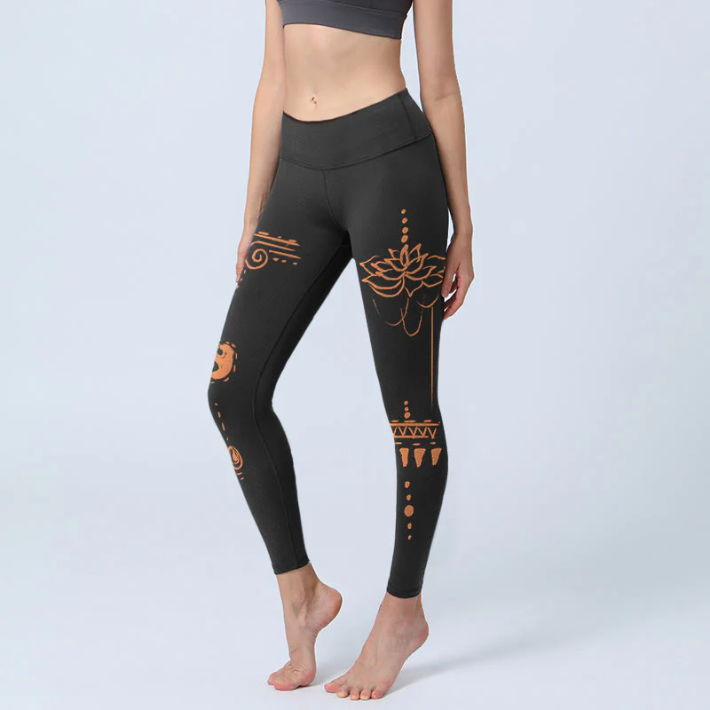 Leggings da palestra a forma di spirale di loto Buddha Stones, pantaloni da yoga da donna