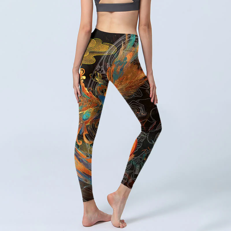 Leggings da palestra Buddha Stones Vibrant Phoenix da donna Pantaloni da yoga - Image 5