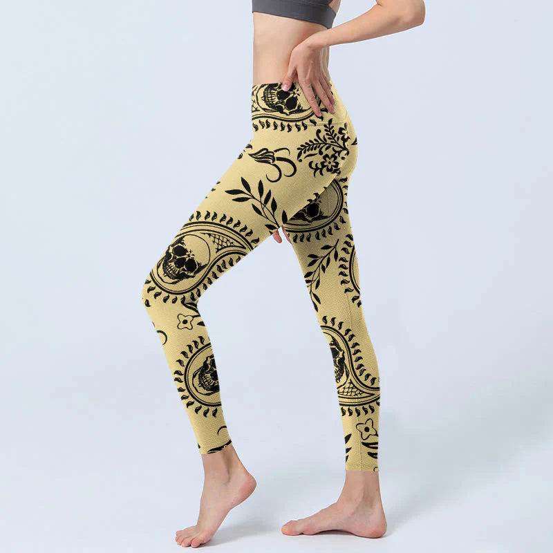 Leggings da palestra con motivo a teschio Buddha Stones, pantaloni da yoga da donna - Image 3