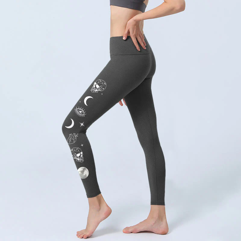 Leggings da palestra con motivo a teschio e falena lunare Buddha Stones, pantaloni da yoga da donna - Image 3