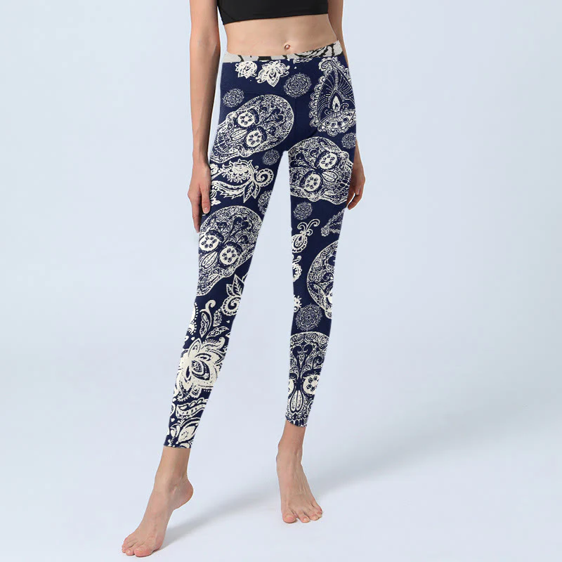 Leggings da palestra con motivo a teschio e pianta Paisley Buddha Stones, pantaloni da yoga da donna - Image 6