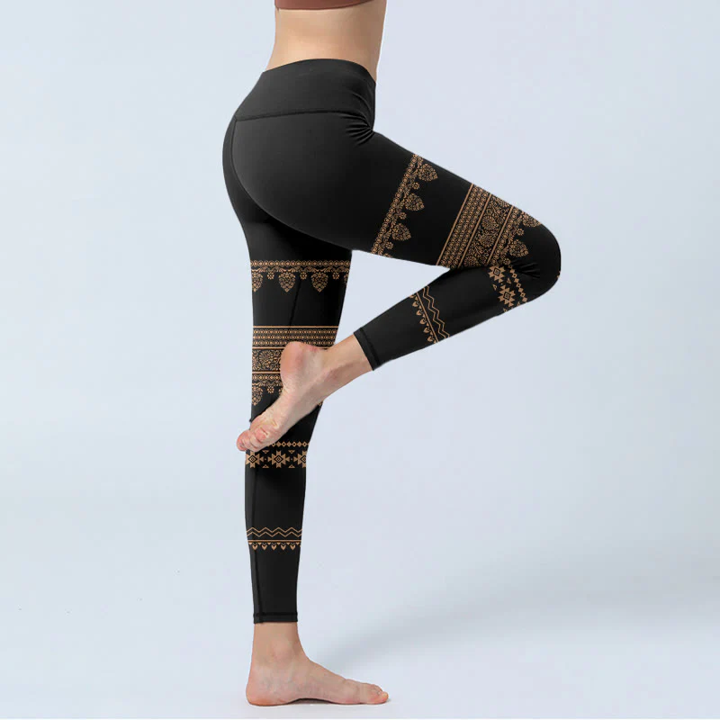 Leggings da palestra con motivo floreale e foglie, motivo Buddha Stones Mandala, pantaloni da yoga da donna - Image 5