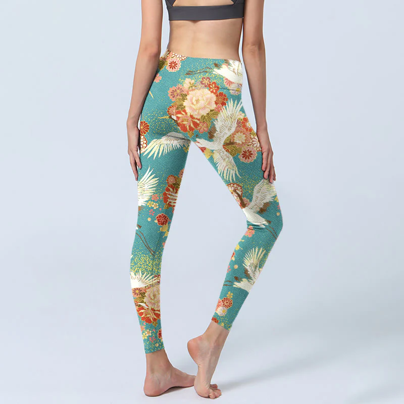 Leggings da palestra con stampa a farfalla, motivo a gru coronate rosse, Buddha Stones , pantaloni da yoga da donna - Image 5