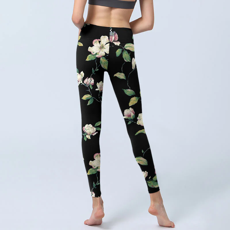 Leggings da palestra con stampa a fiori di magnolia Buddha Stones, pantaloni da yoga da donna - Image 7