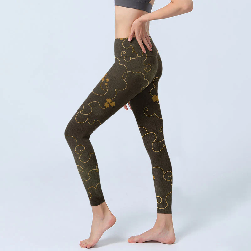Leggings da palestra con stampa a foglia d'acero e motivo a nuvola Buddha Stones, pantaloni da yoga da donna - Image 3
