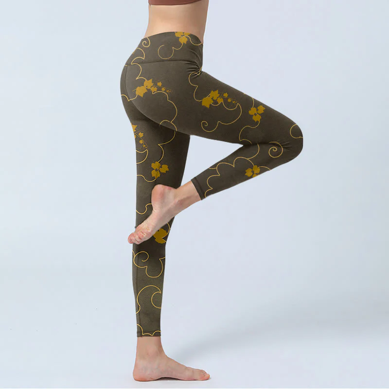 Leggings da palestra con stampa a foglia d'acero e motivo a nuvola Buddha Stones, pantaloni da yoga da donna - Image 5