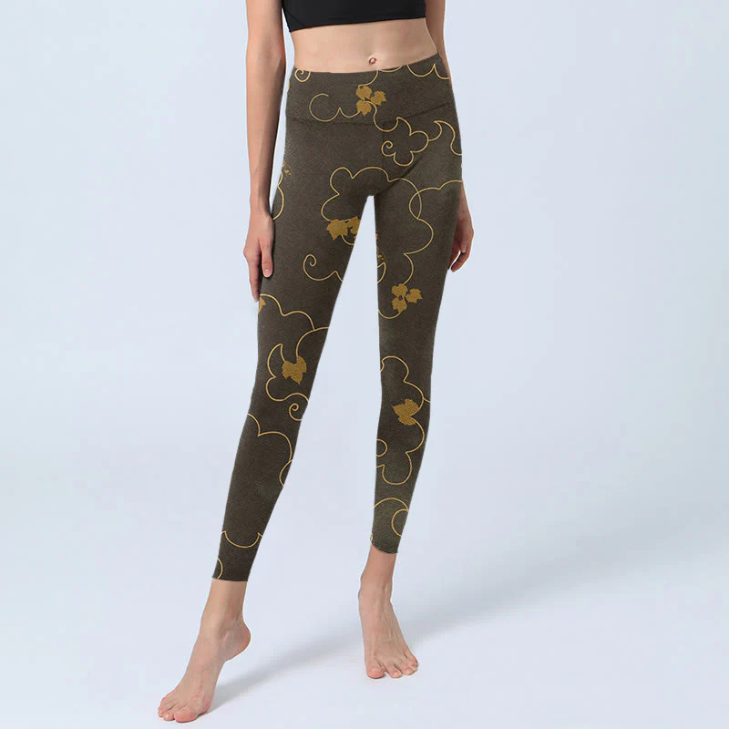Leggings da palestra con stampa a foglia d'acero e motivo a nuvola Buddha Stones, pantaloni da yoga da donna - Image 6