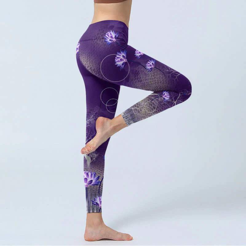 Leggings da palestra con stampa a forma di fiore di Buddha Stones , motivo a puntini e rami bianchi, pantaloni da yoga da donna - Image 5