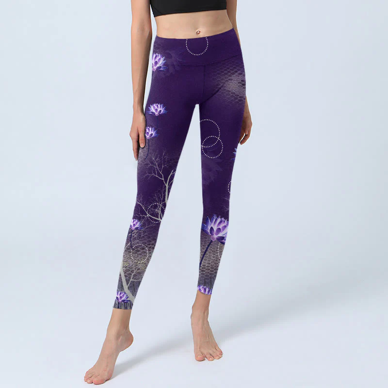 Leggings da palestra con stampa a forma di fiore di Buddha Stones , motivo a puntini e rami bianchi, pantaloni da yoga da donna - Image 6
