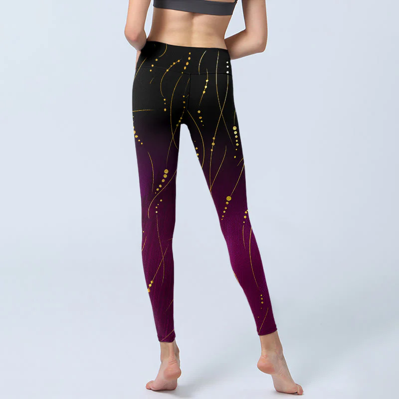 Leggings da palestra con stampa a linee dorate, sottili e lunghe, con motivo astratto sfumato Buddha Stones, pantaloni da yoga da donna - Image 7