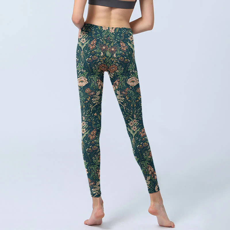 Leggings da palestra con stampa a motivo di Buddha Stones Green Stitching Flowers Vines da donna, pantaloni da yoga - Image 7
