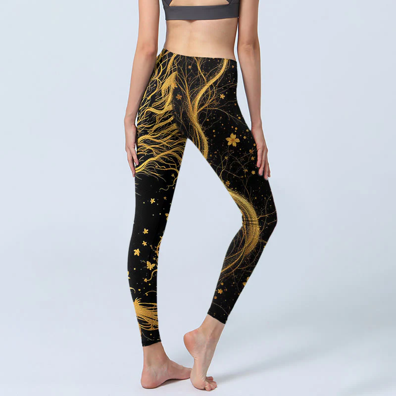 Leggings da palestra con stampa a motivo di drago dorato Buddha Stones, pantaloni da yoga da donna - Image 4