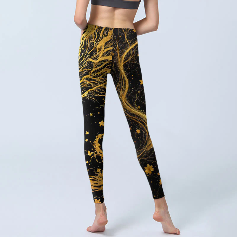 Leggings da palestra con stampa a motivo di drago dorato Buddha Stones, pantaloni da yoga da donna - Image 7