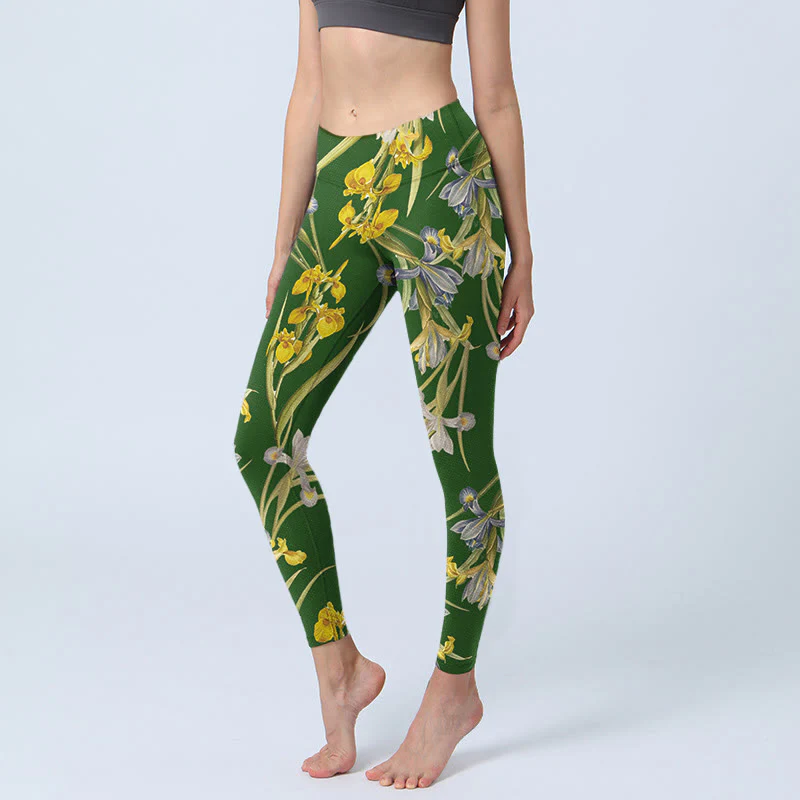 Leggings da palestra con stampa a motivo iris verde Buddha Stones, pantaloni da yoga da donna