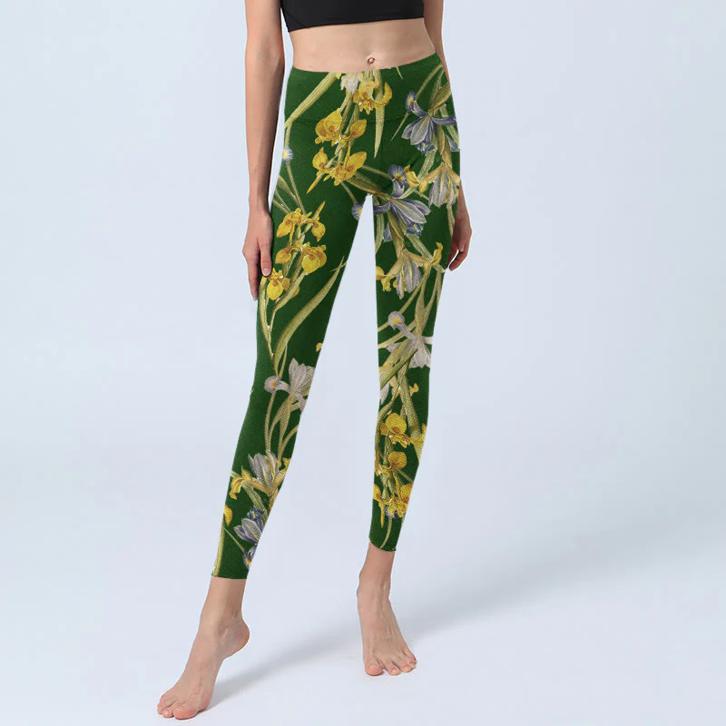 Leggings da palestra con stampa a motivo iris verde Buddha Stones, pantaloni da yoga da donna - Image 6