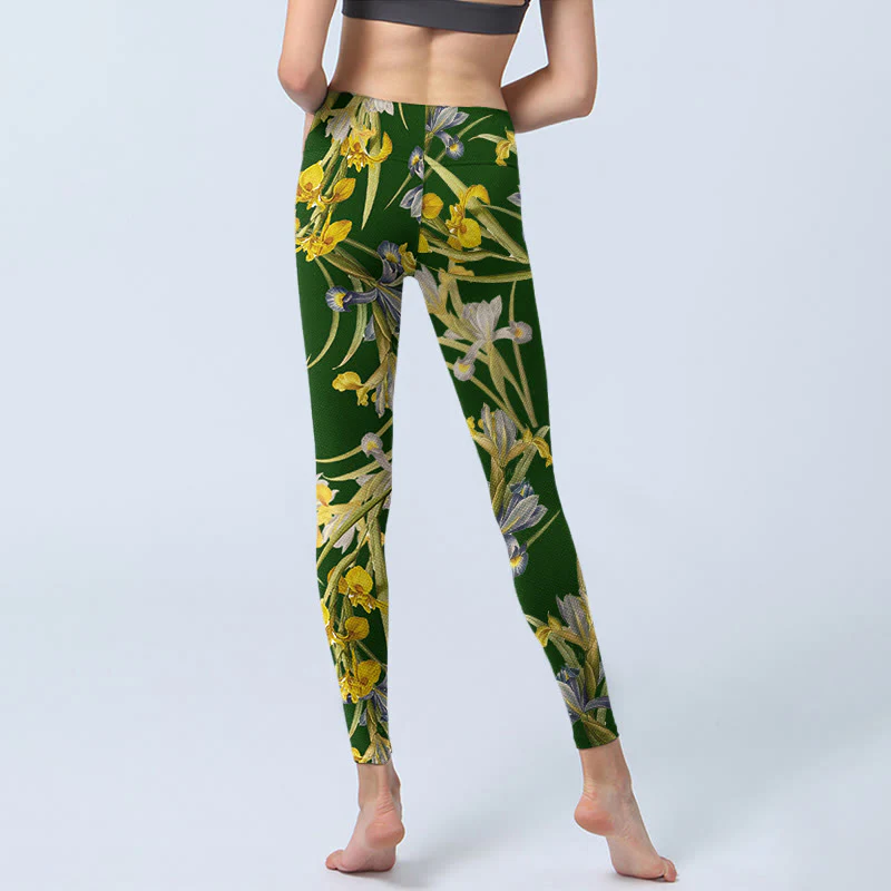 Leggings da palestra con stampa a motivo iris verde Buddha Stones, pantaloni da yoga da donna - Image 7