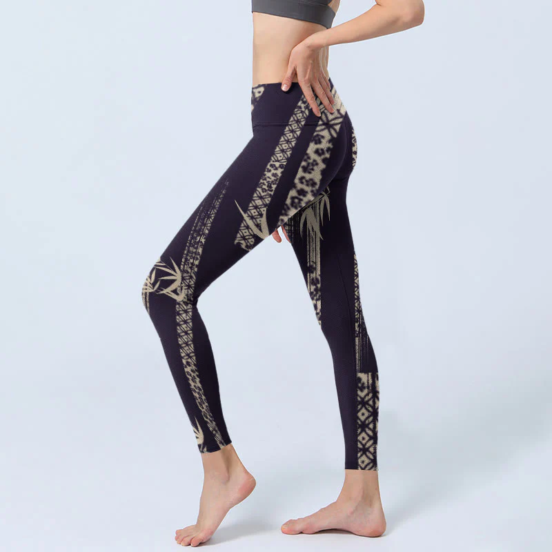 Leggings da palestra con stampa a onde di bambù Buddha Stones, pantaloni da yoga da donna - Image 3