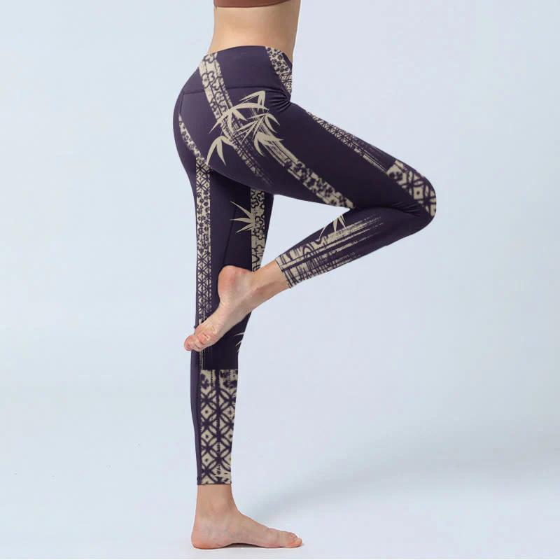 Leggings da palestra con stampa a onde di bambù Buddha Stones, pantaloni da yoga da donna - Image 4
