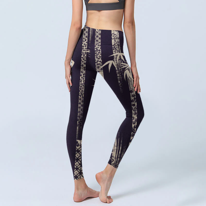 Leggings da palestra con stampa a onde di bambù Buddha Stones, pantaloni da yoga da donna - Image 5