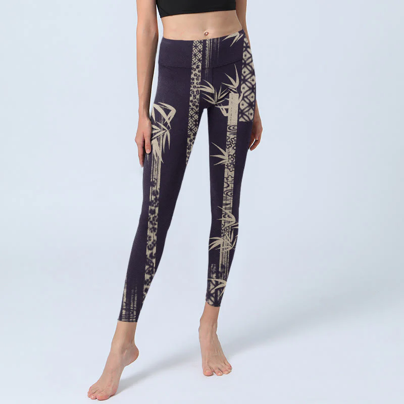 Leggings da palestra con stampa a onde di bambù Buddha Stones, pantaloni da yoga da donna - Image 6