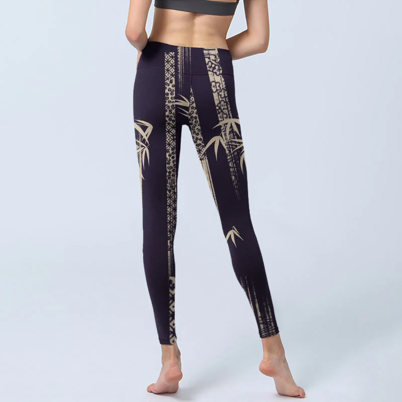 Leggings da palestra con stampa a onde di bambù Buddha Stones, pantaloni da yoga da donna - Image 7