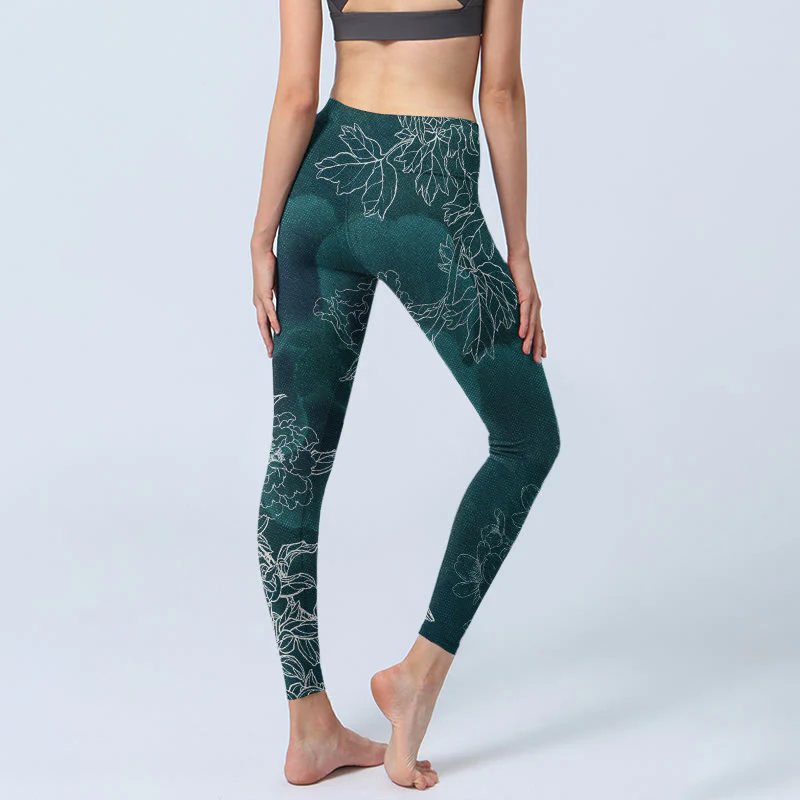Leggings da palestra con stampa Buddha Stones, fiori di peonia e farfalle, pantaloni da yoga da donna - Image 5