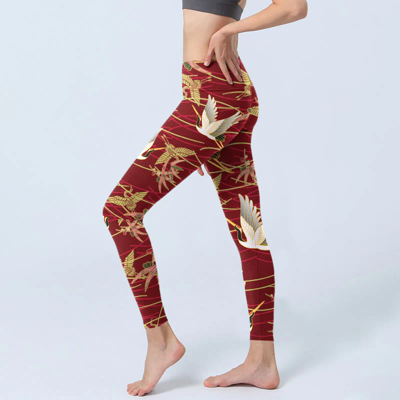 Leggings da palestra con stampa Buddha Stones Flying Cranes Slender Branches, pantaloni da yoga da donna - Image 3