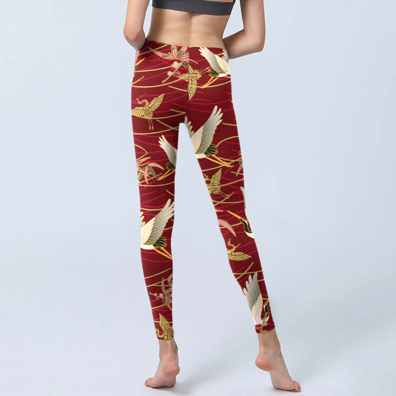 Leggings da palestra con stampa Buddha Stones Flying Cranes Slender Branches, pantaloni da yoga da donna - Image 7