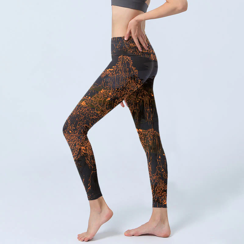 Leggings da palestra con stampa Buddha Stones Golden Mountains Clouds, pantaloni da yoga da donna - Image 3