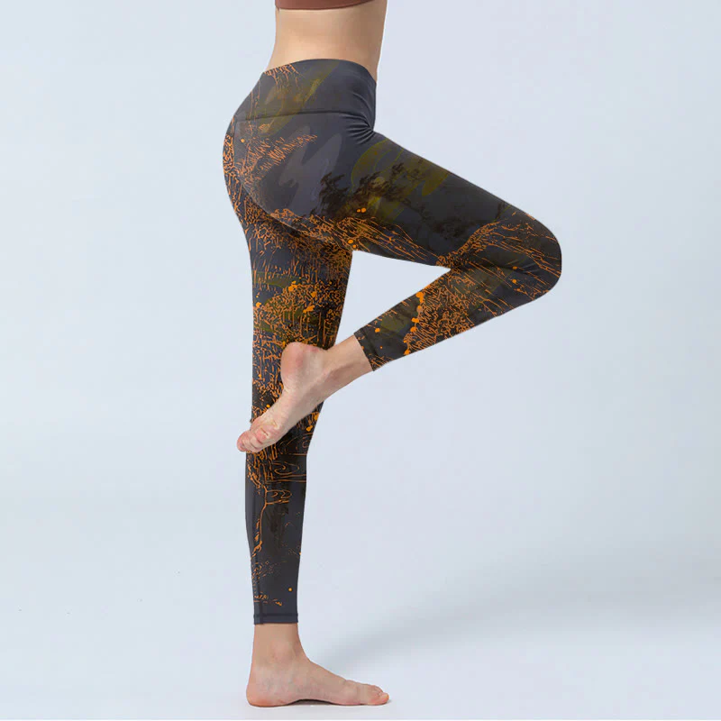 Leggings da palestra con stampa Buddha Stones Golden Mountains Clouds, pantaloni da yoga da donna - Image 4