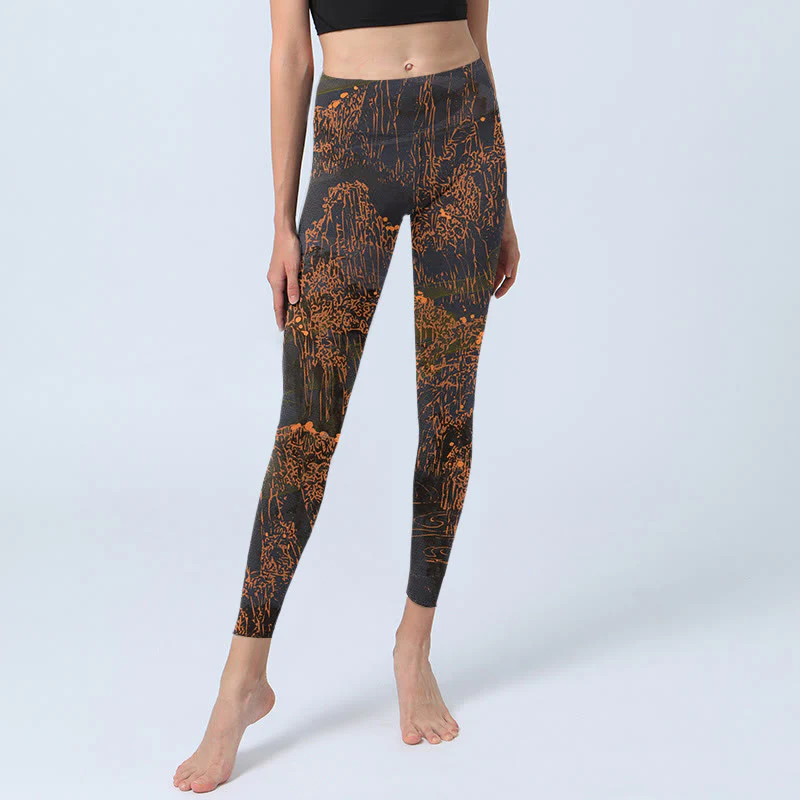 Leggings da palestra con stampa Buddha Stones Golden Mountains Clouds, pantaloni da yoga da donna - Image 6