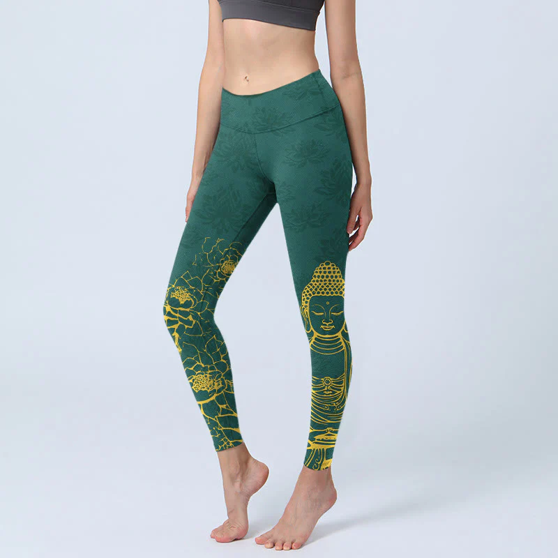 Leggings da palestra con stampa Buddha Stones Lotus Buddha Image Pattern, pantaloni da yoga da donna