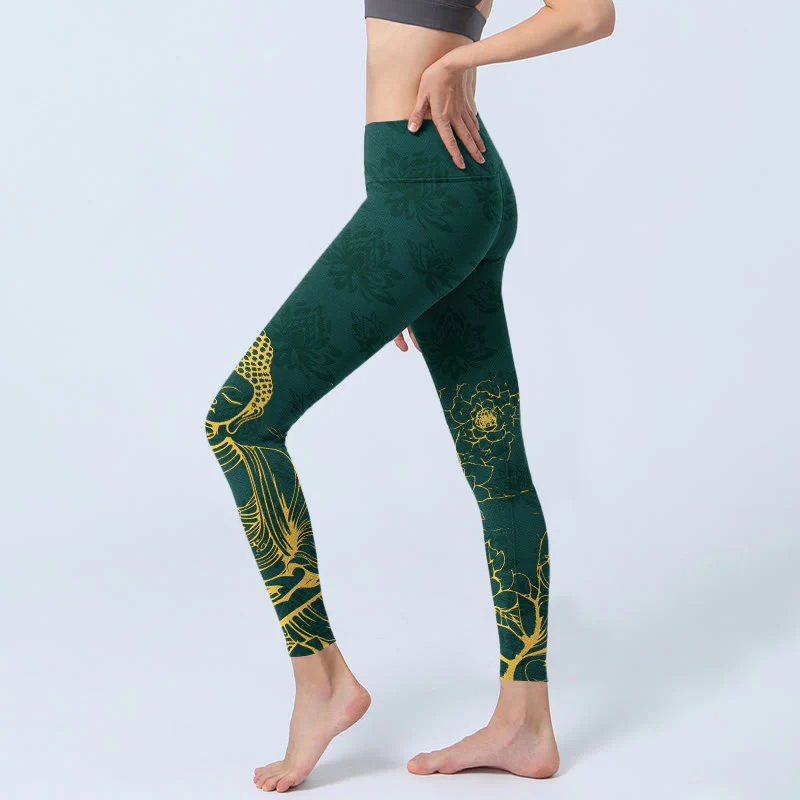 Leggings da palestra con stampa Buddha Stones Lotus Buddha Image Pattern, pantaloni da yoga da donna - Image 3