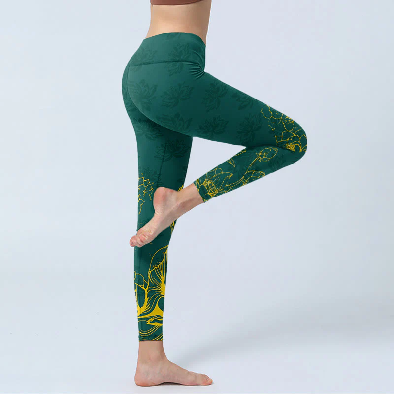 Leggings da palestra con stampa Buddha Stones Lotus Buddha Image Pattern, pantaloni da yoga da donna - Image 4
