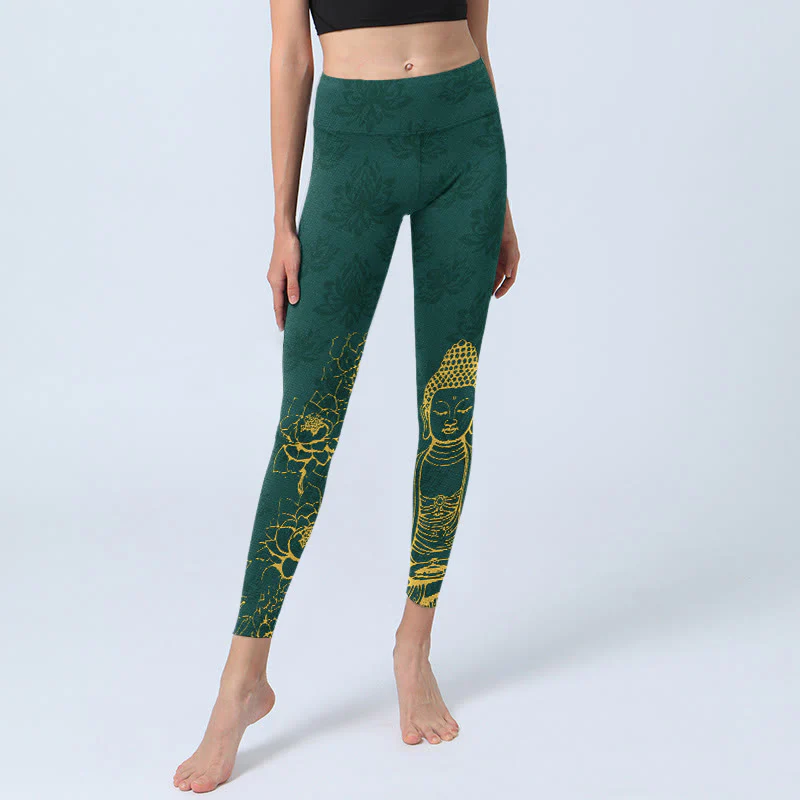 Leggings da palestra con stampa Buddha Stones Lotus Buddha Image Pattern, pantaloni da yoga da donna - Image 6