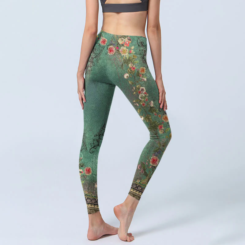 Leggings da palestra con stampa Buddha Stones, motivo floreale vintage, ghirlanda di pizzo damascato, pantaloni da yoga da donna - Image 4