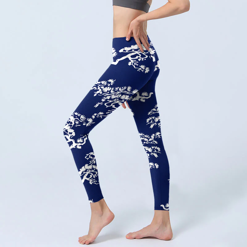 Leggings da palestra con stampa Buddha Stones Pine Tree Silhouette Pattern, pantaloni da yoga da donna - Image 3