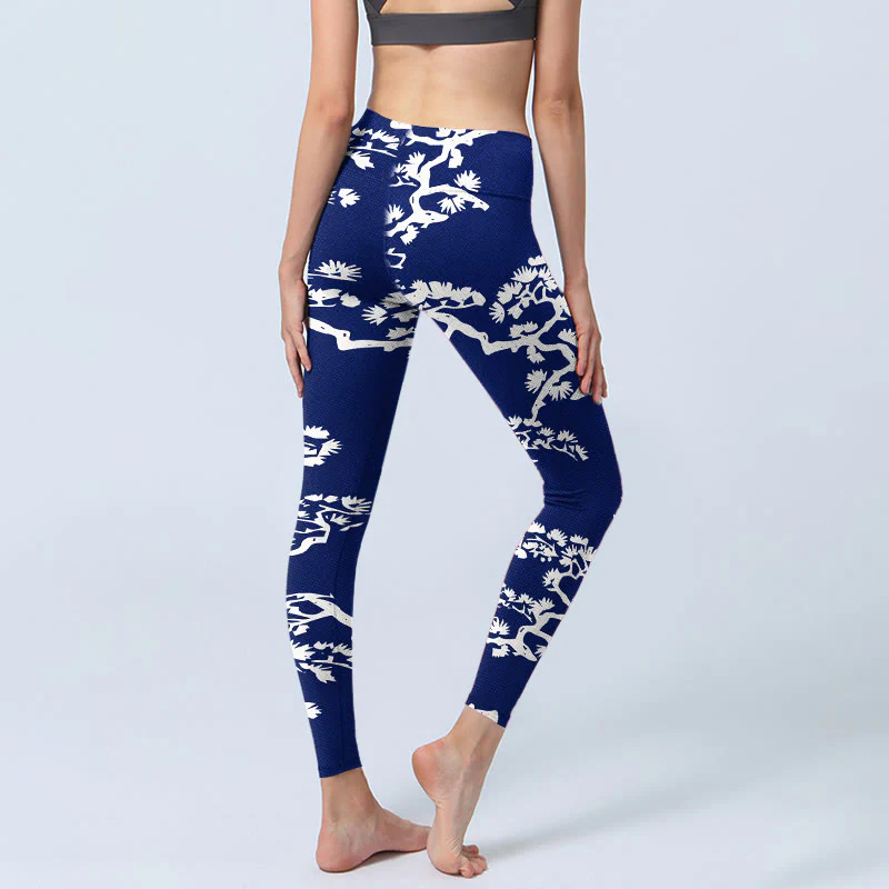 Leggings da palestra con stampa Buddha Stones Pine Tree Silhouette Pattern, pantaloni da yoga da donna - Image 4
