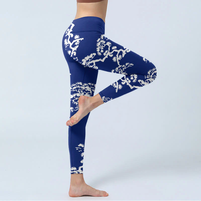 Leggings da palestra con stampa Buddha Stones Pine Tree Silhouette Pattern, pantaloni da yoga da donna - Image 5