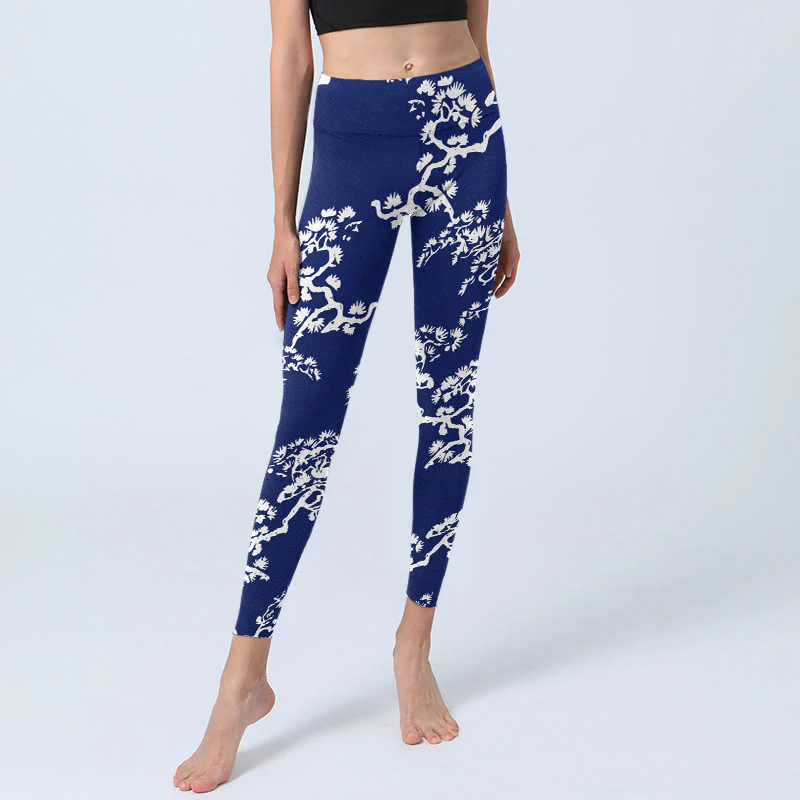 Leggings da palestra con stampa Buddha Stones Pine Tree Silhouette Pattern, pantaloni da yoga da donna - Image 6