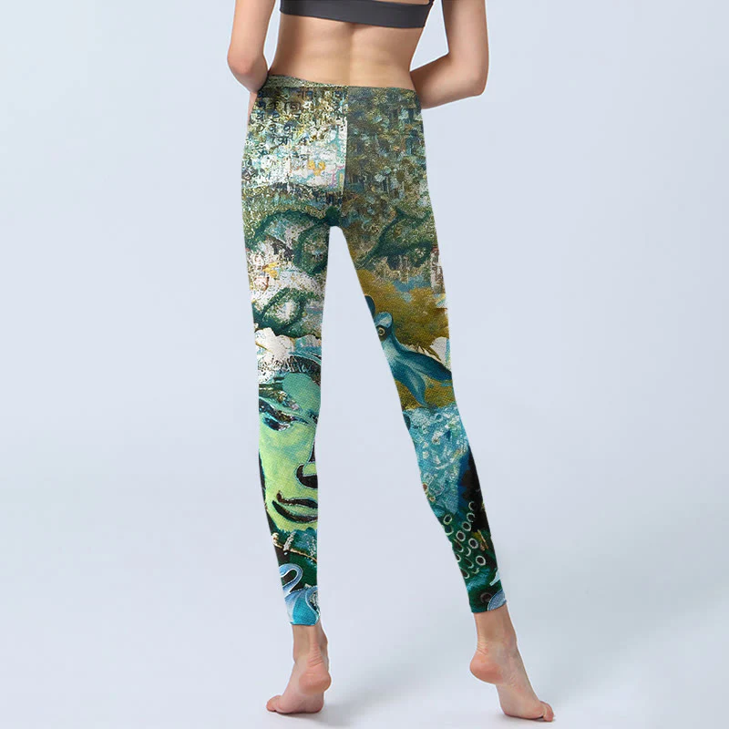 Leggings da palestra con stampa Buddha Stones, simbolo Om, figura umana, pavone e motivo di loto, pantaloni da yoga da donna - Image 7
