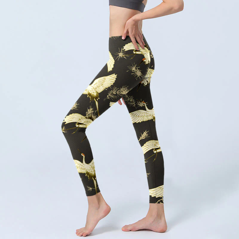 Leggings da palestra con stampa di Buddha Stones Flying Red-coronato, rami di gru e aghi di pino, pantaloni da yoga da donna - Image 3