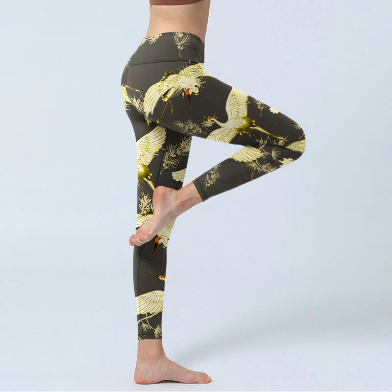 Leggings da palestra con stampa di Buddha Stones Flying Red-coronato, rami di gru e aghi di pino, pantaloni da yoga da donna - Image 4