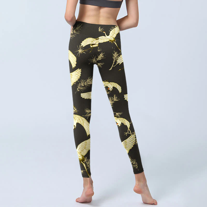 Leggings da palestra con stampa di Buddha Stones Flying Red-coronato, rami di gru e aghi di pino, pantaloni da yoga da donna - Image 7