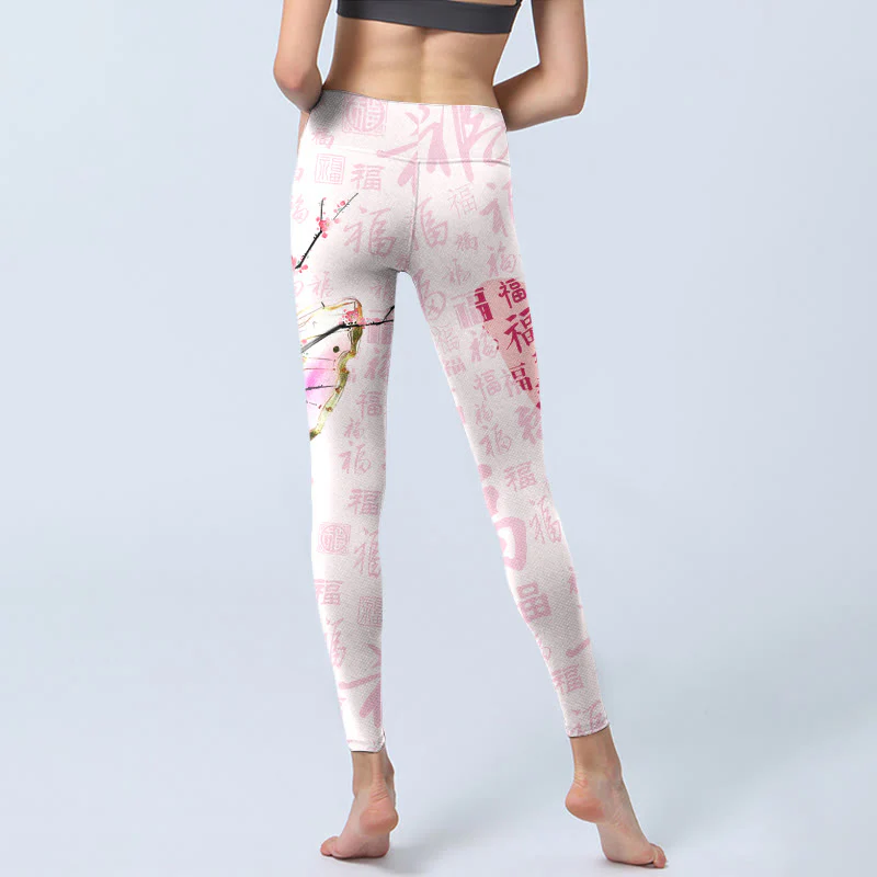 Leggings da palestra con stampa di Buddha Stones , motivo a farfalla e fiore di prugna, pantaloni da yoga da donna - Image 7
