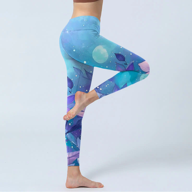 Leggings da palestra con stampa di Buddha Stones , motivo a fiore di loto e luna, pantaloni da yoga da donna - Image 4